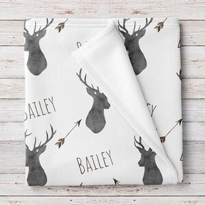 Deer baby blanket, Woodland blanket, Personalized baby boy blanket, Fleece BB231 image 2