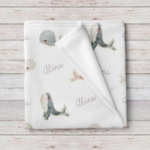 Coperta per bambina con nome personalizzato balene, regalo personalizzato per baby shower