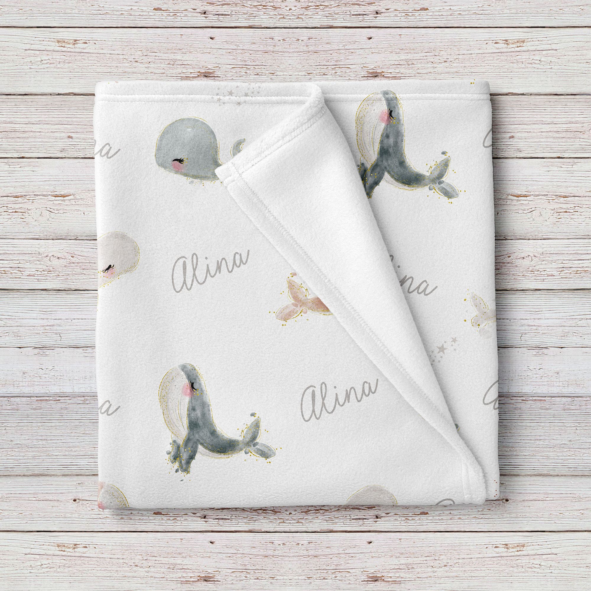 Custom Name Whales Baby Girl Blanket, Personalized Baby Shower Gift