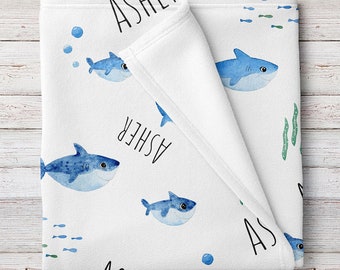 Baby Sharks Personalized Unisex Baby Blanket (BB319)