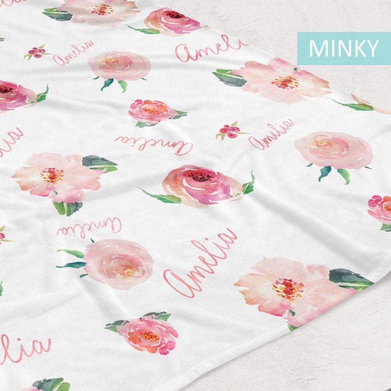 Personalized Baby Girl Name Blanket Floral Watercolor Print Etsy