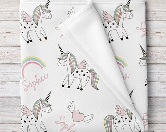 Unicorn baby blanket personalized, Unicorn nursery decor (BB225)