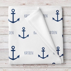 Anchor Fleece Baby Blanket, Personalized Baby Name, Nautical Nursery ...