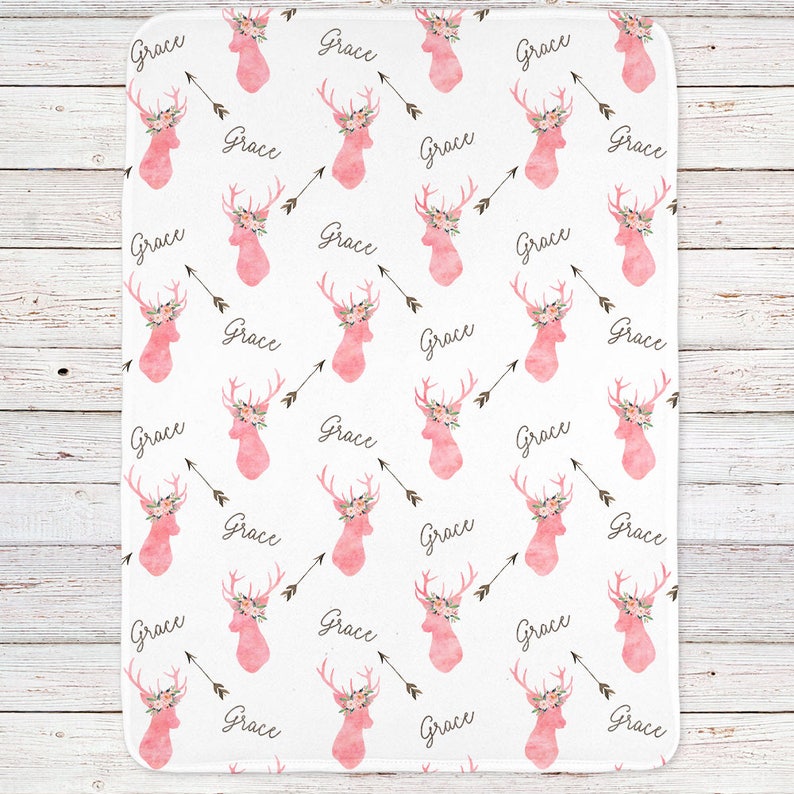 Deer baby blanket personalized Woodland blanket Personalized Etsy