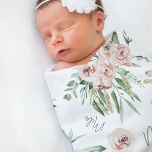 Soft Floral Rose Personalized Baby Girl Name Blanket, Custom Baby Shower Gift image 3