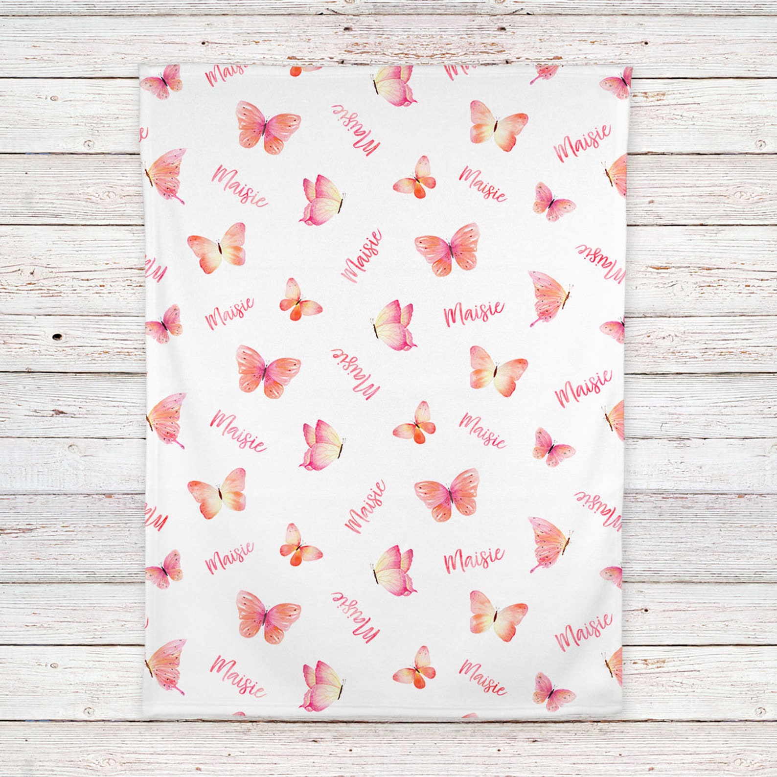 Personalized Baby Girl Butterflies Blanket Coral BB321 Etsy