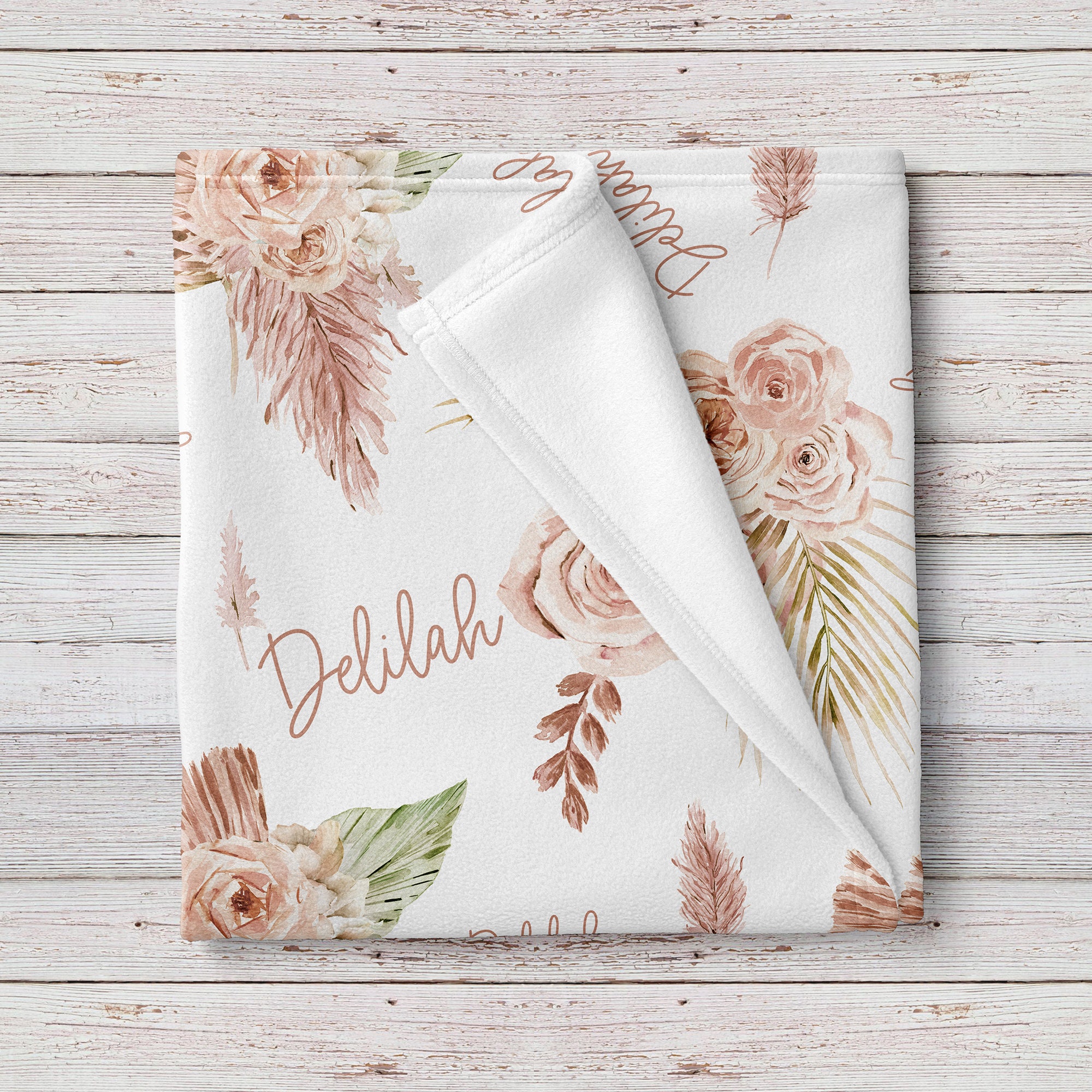 Boho Pink and Brown Floral Personalized Baby Girl Name Blanket Shower Gift Etsy