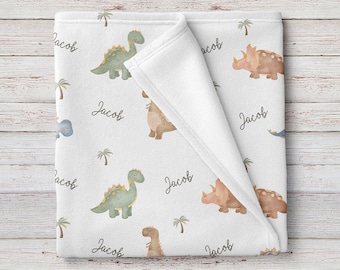 Sleepy Dinosaurs Personalized Baby Boy Name Blanket, Custom Baby Shower Gift