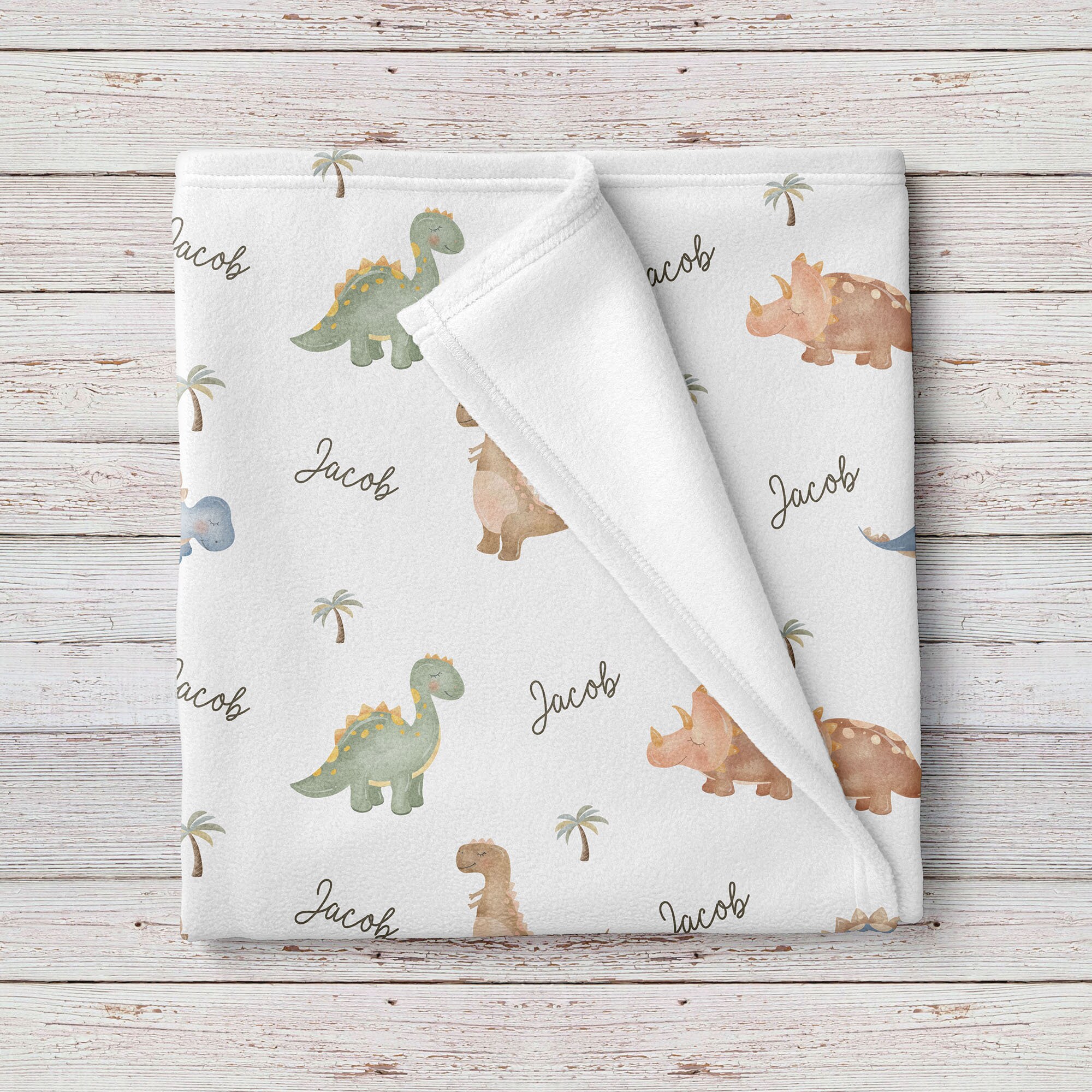 Sleepy Dinosaurs Personalized Baby Boy Name Blanket, Custom Baby Shower Gift