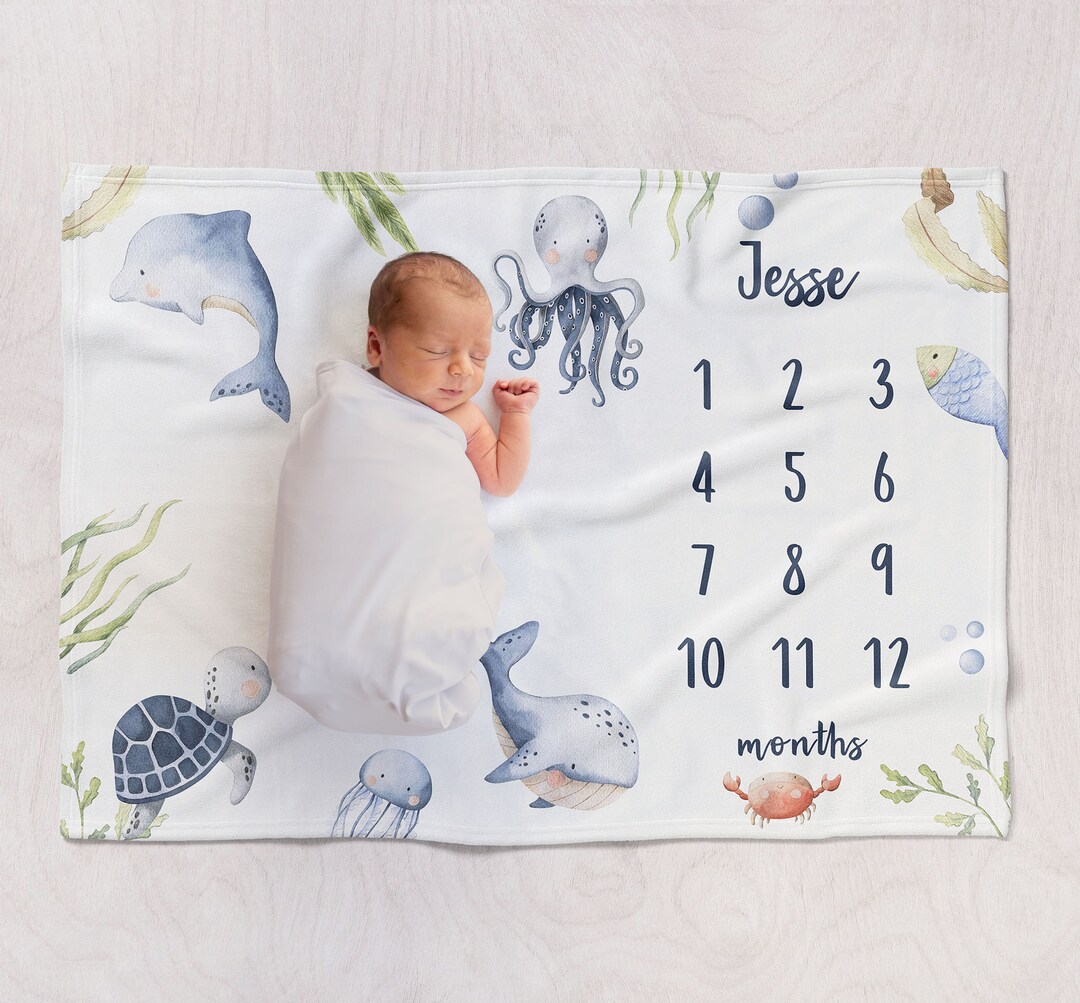 Under the Sea, Ocean Monthly Milestone Baby Blanket - Etsy Australia