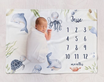 Under the sea, ocean monthly milestone baby blanket