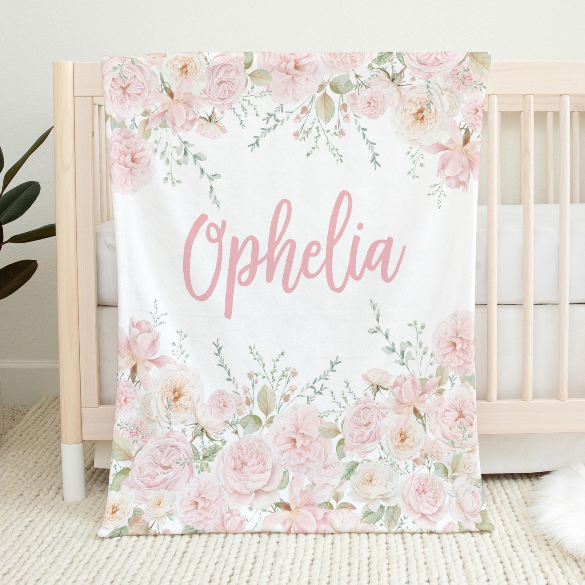 Pink and cream roses Personalized Baby Blanket - Custom Name Blanket for Girls -  Shower Gift