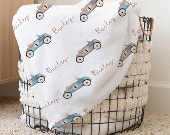 Racing Cars Personalized Baby Boy Name Blanket