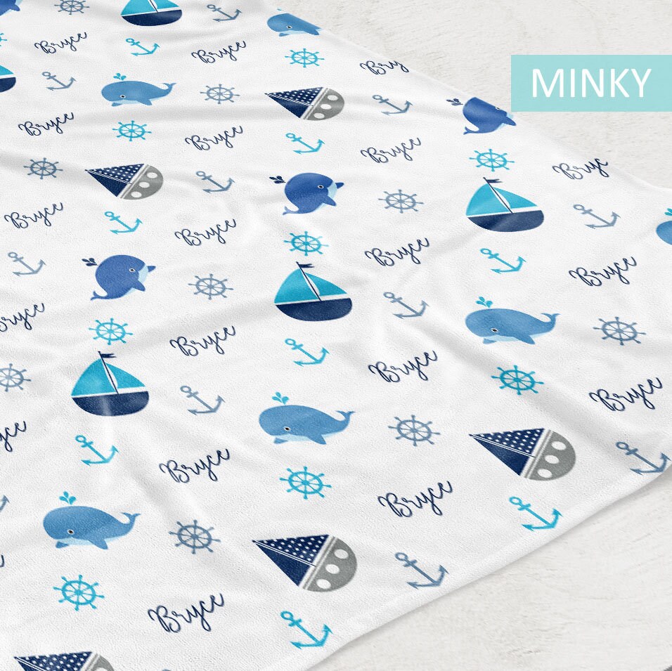 Nautical Fleece Baby Boy Blanket Personalized Baby Name Etsy