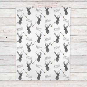 Deer baby blanket, Woodland blanket, Personalized baby boy blanket, Fleece BB231 image 5