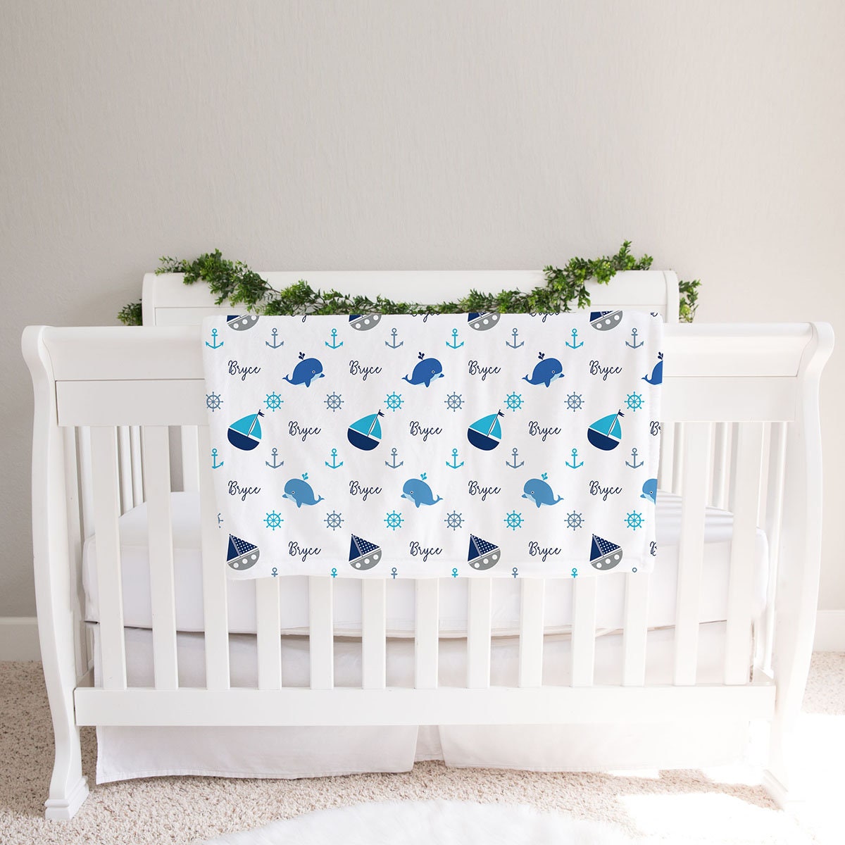 Nautical Fleece Baby Boy Blanket Personalized Baby Name Etsy