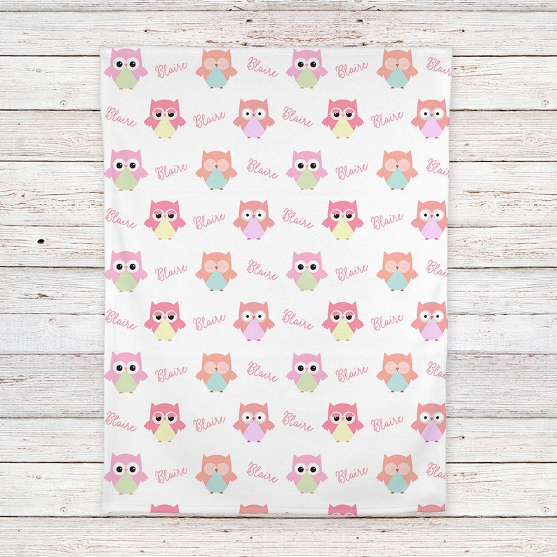 Owl Fleece Baby Girl Blanket Personalized BB256 Etsy
