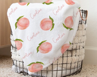 Peaches Summer Personalized Baby Girl Name Blanket, Shower Gift