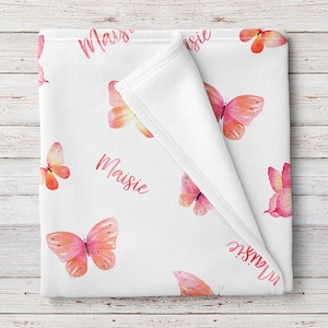 Personalized Baby Girl Butterflies Blanket Coral (BB321)
