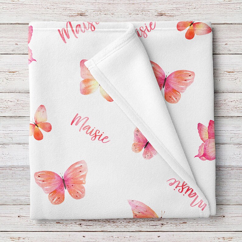 Personalized Baby Girl Butterflies Blanket Coral BB321 Etsy