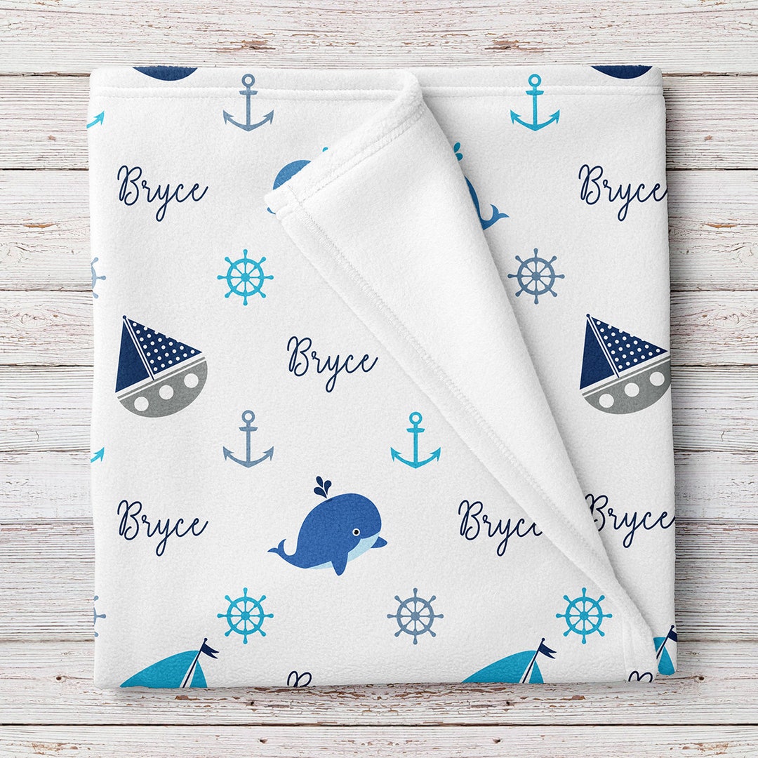 Nautical Fleece Baby Boy Blanket, Personalized Baby Name BB250 Etsy