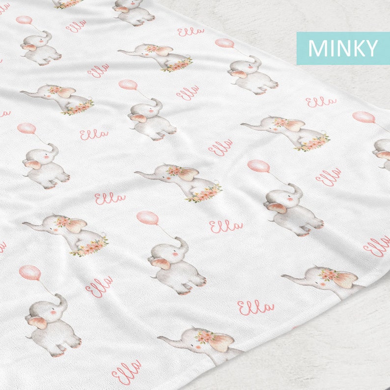 Elephants Custom Baby Girl Name Blanket, Personalized Baby Shower Gift image 7