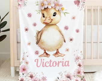 Baby duckling farm Personalized Baby Blanket - Custom Name Blanket for Girls - pink Shower Gift