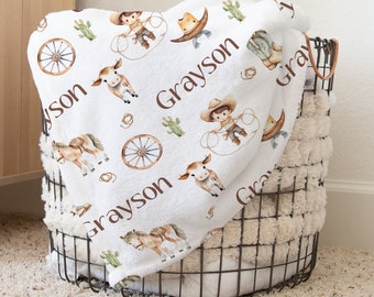 Cute Cowboys Horses Western Baby Boy Name Blanket