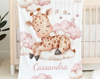 Custom Giraffe pink Baby Blanket - Personalized Name Blanket for Girl -  Shower Gift