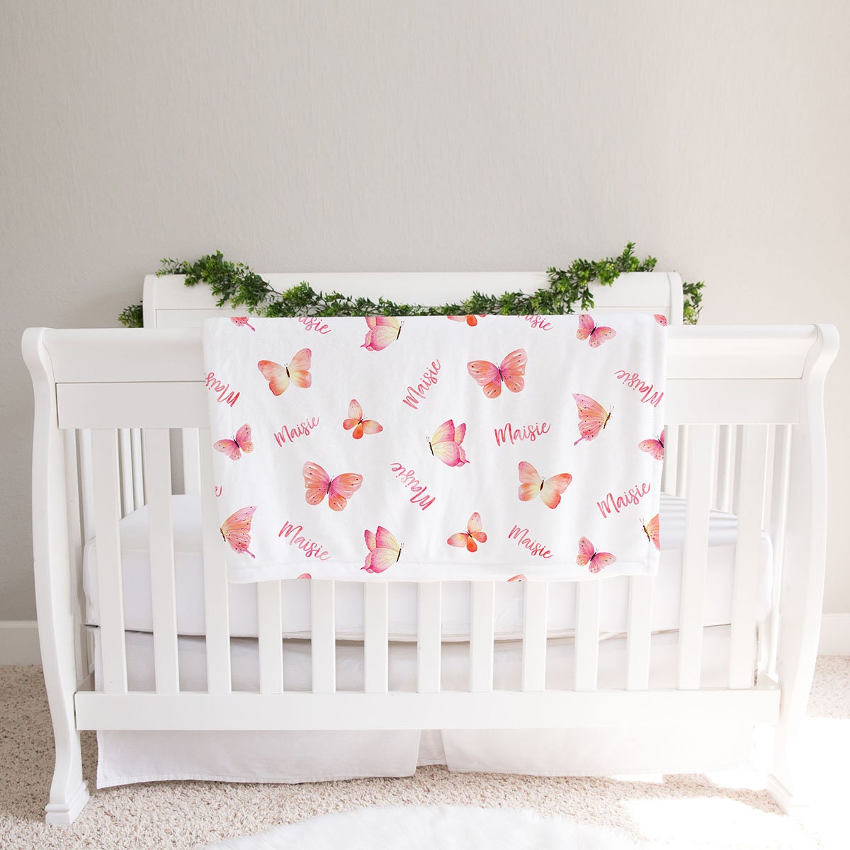 Personalized Baby Girl Butterflies Blanket Coral BB321 Etsy