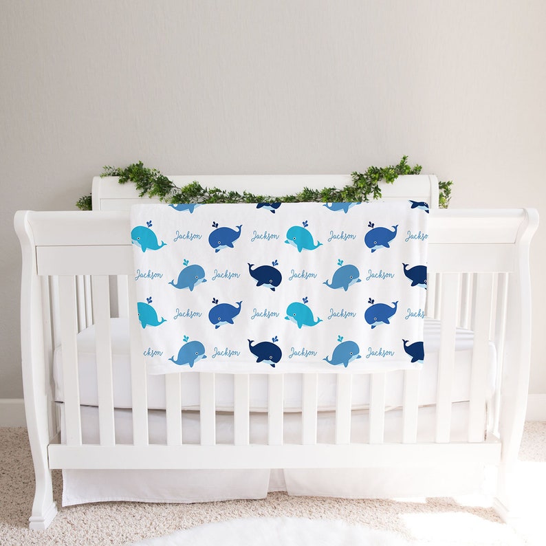 Whale Fleece Baby Boy Blanket Personalized Baby Name BB251 Etsy