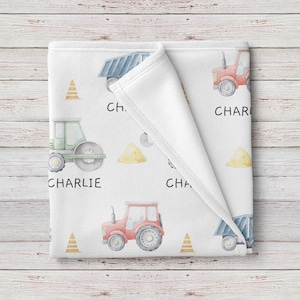 Trucks Custom Baby Name Blanket, Personalized Baby Boy Shower Gift