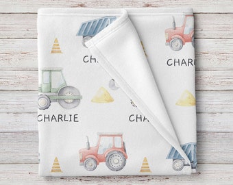 Trucks Custom Baby Name Blanket, Personalized Baby Boy Shower Gift