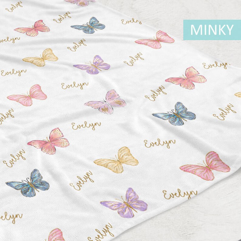Personalized Rainbow Butterflies Baby Girl Name Blanket Etsy