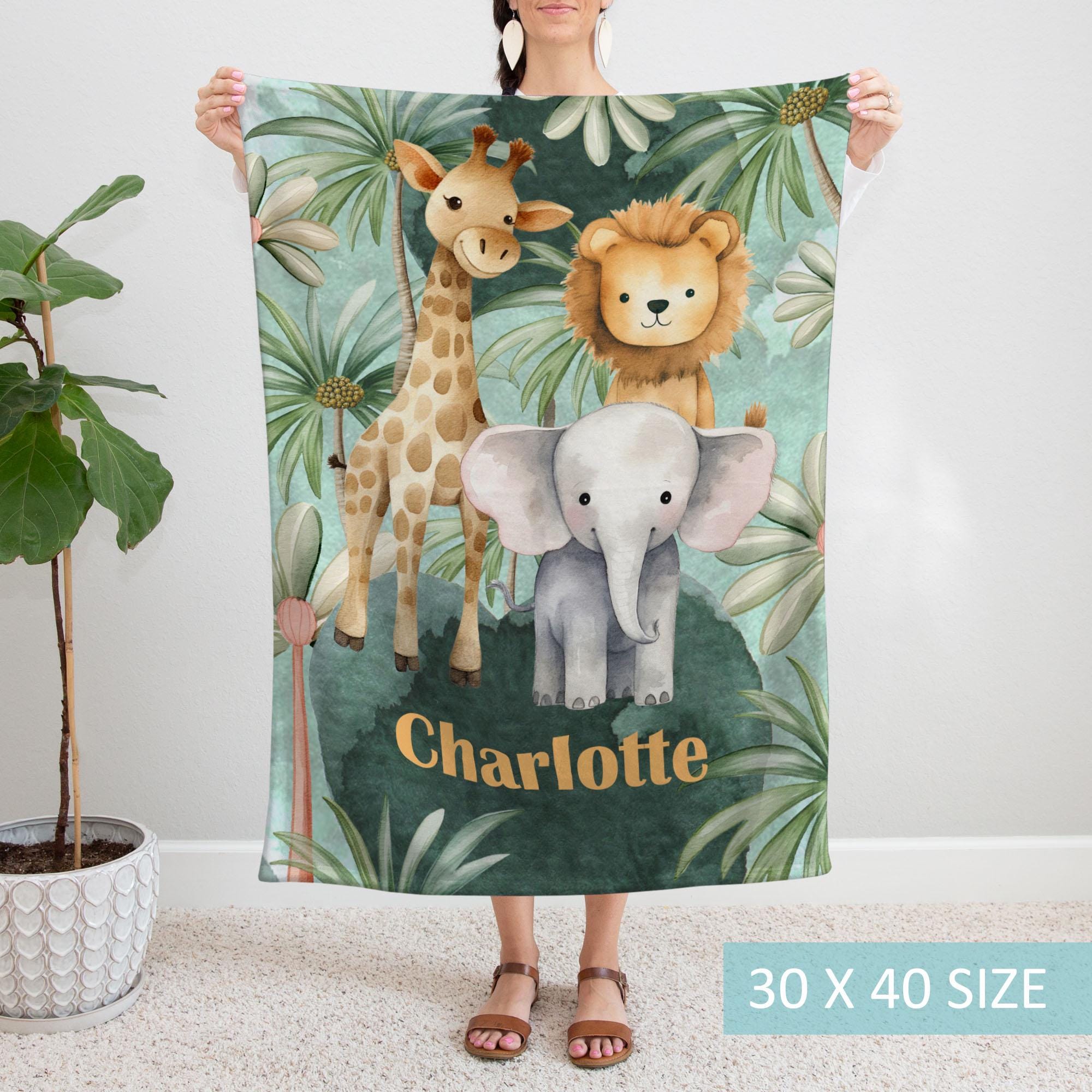 Safari animals Personalized Baby Blanket - Custom Name Blanket for Boy -  Shower Gift
