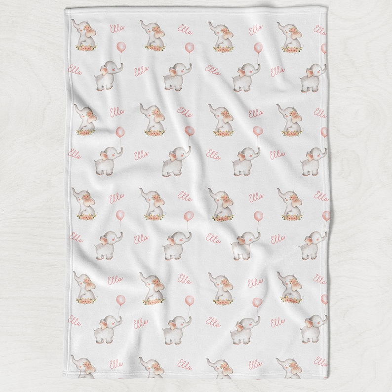 Elephants Custom Baby Girl Name Blanket, Personalized Baby Shower Gift image 8