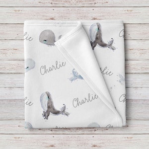 Custom Name Whales Baby Boy Blanket, Personalized Baby Shower Gift