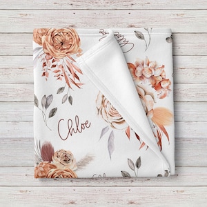 Boho Caramel Floral Custom Baby Name Blanket Baby Girl Personalized Shower Gift Etsy