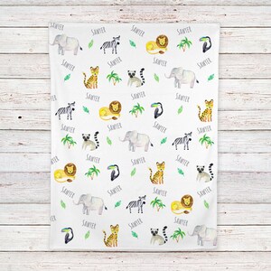 Jungle Animals Safari Zoo Personalized Unisex Baby Blanket BB325 image 3