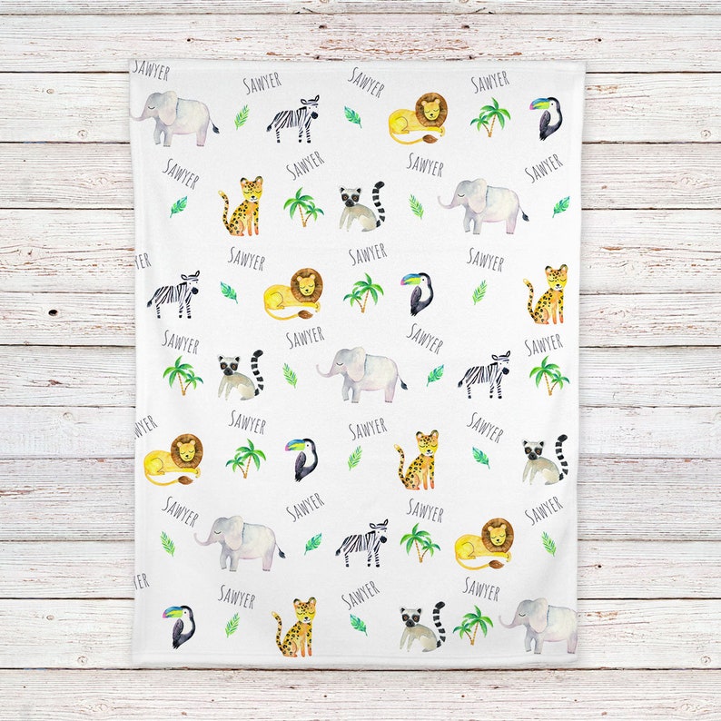 Jungle Animals Safari Zoo Personalized Unisex Baby Blanket BB325 image 3