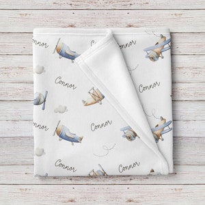 Airplanes Custom Baby Boy Name Blanket, Personalized Baby Shower Gift image 1