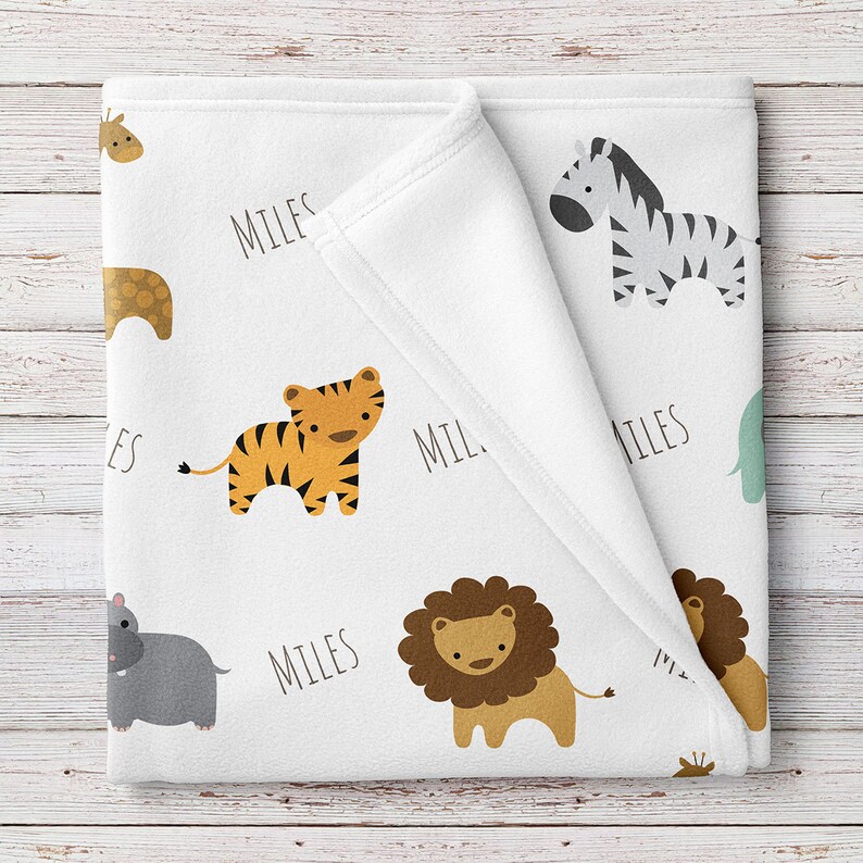 Personalized Fleece Safari Animals Baby Blanket Safari Etsy
