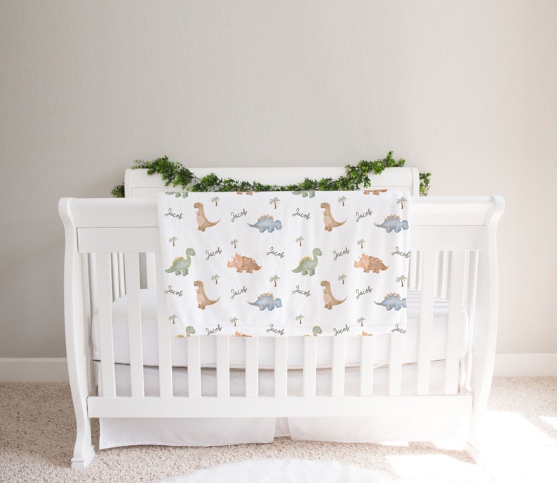 Sleepy Dinosaurs Personalized Baby Boy Name Blanket, Custom Baby Shower Gift image 3