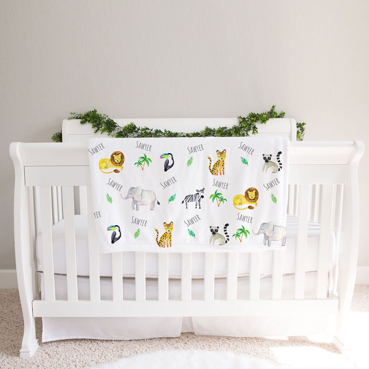 Jungle Animals Safari Zoo Personalized Unisex Baby Blanket Etsy