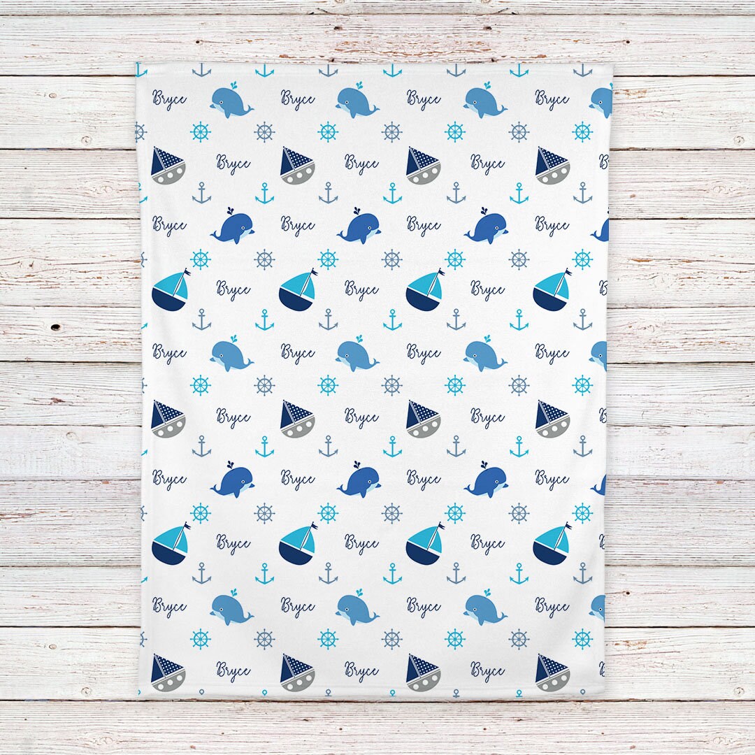 Nautical Fleece Baby Boy Blanket Personalized Baby Name Etsy