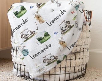 Golf Custom Name Baby Blanket - Personalized Boys Gift -