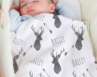 Deer baby blanket, Woodland blanket, Personalized baby boy blanket, Fleece (BB231)