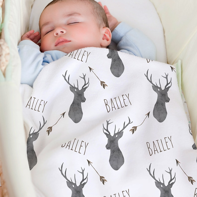 Deer baby blanket, Woodland blanket, Personalized baby boy blanket, Fleece BB231 image 1