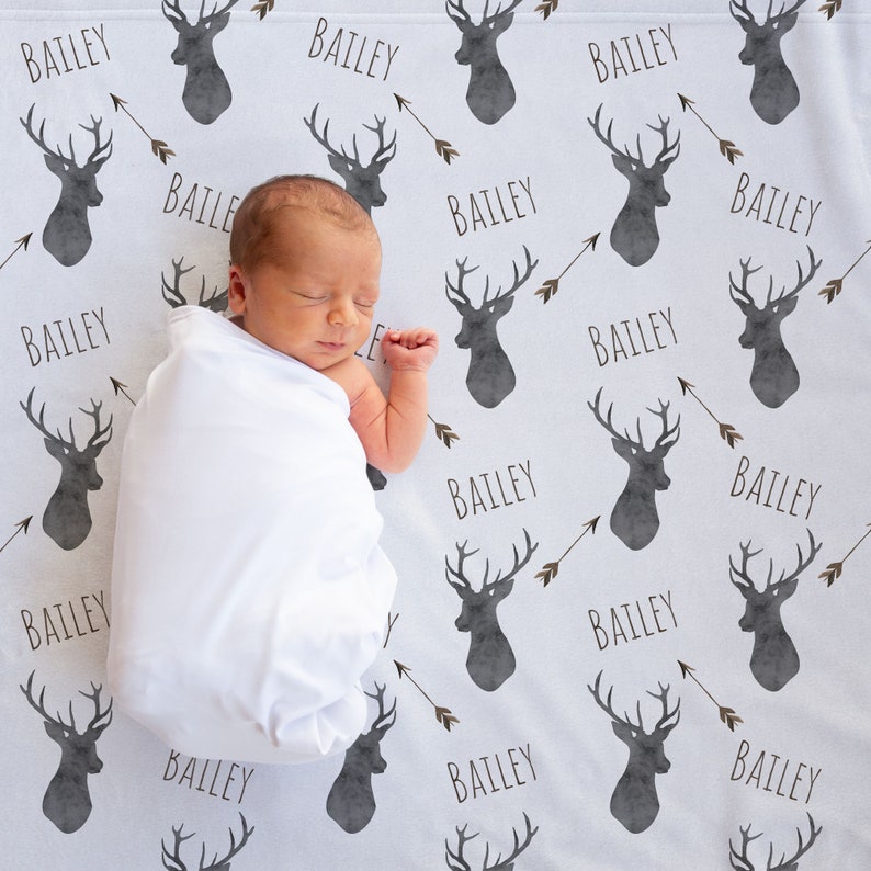 Deer baby blanket, Woodland blanket, Personalized baby boy blanket, Fleece BB231 image 9