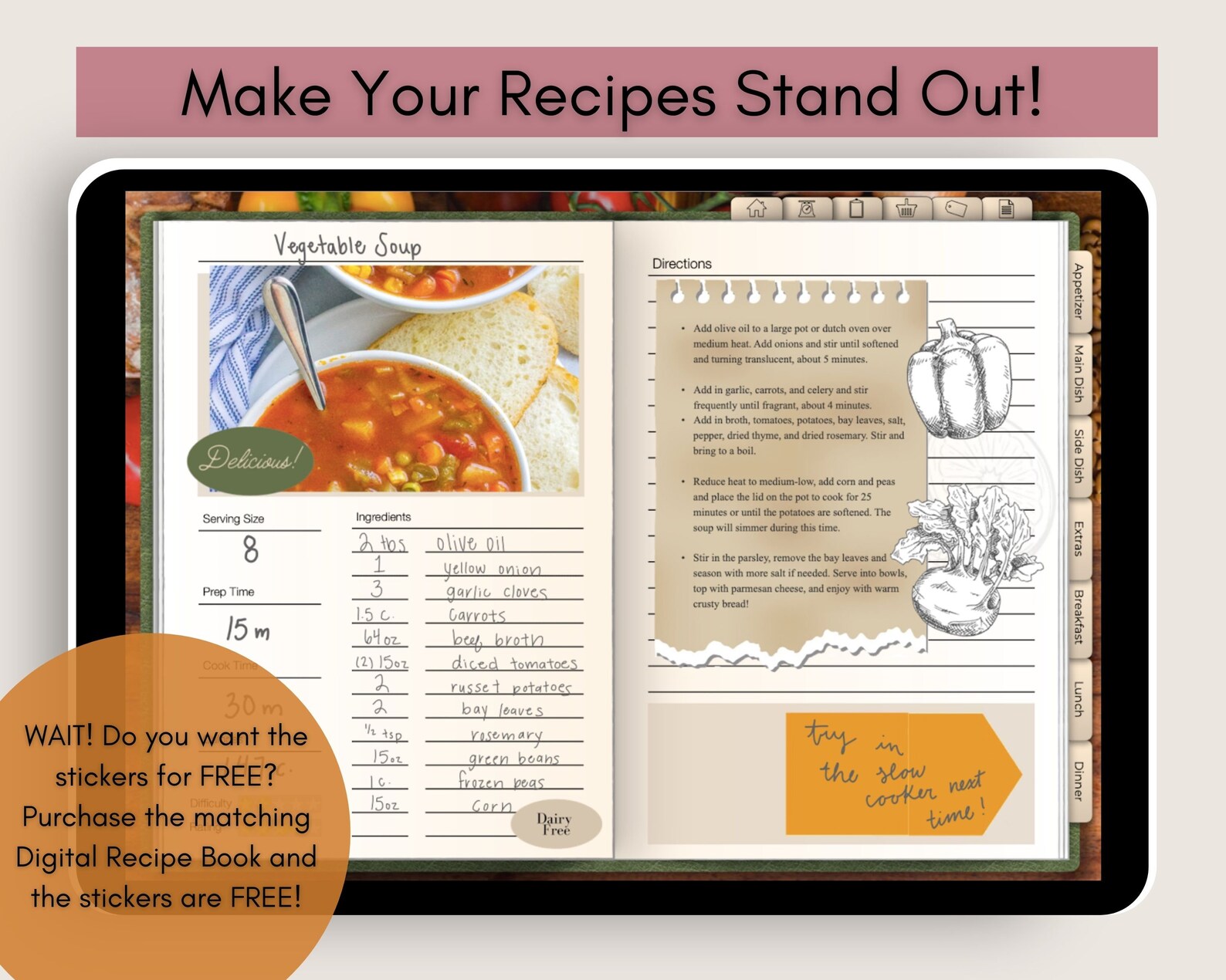 Digital Recipe Book Pre-Cropped Stickers Cooking Digital - Etsy España